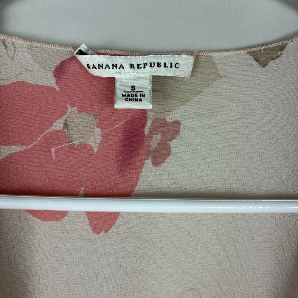 Banana Republic Silk Floral Top Tie Front Blouse Women's S Pink Boho Festival - Picture 6 of 8